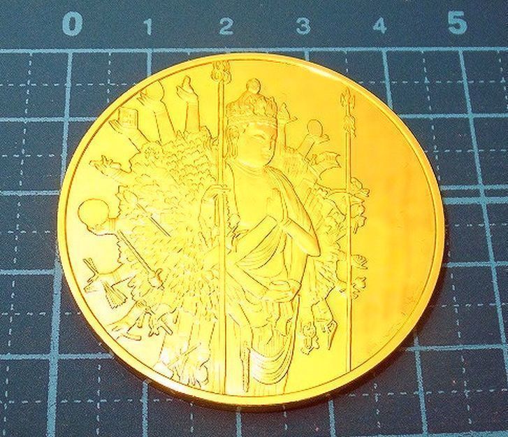 レア 限定品 仏教美術 奈良時代後期の古典様式 奈良県 唐招提寺 金堂 千手観音像 菩薩 仏像 唐草紋様 純金仕上げ 純銀製 記念メダル コイン