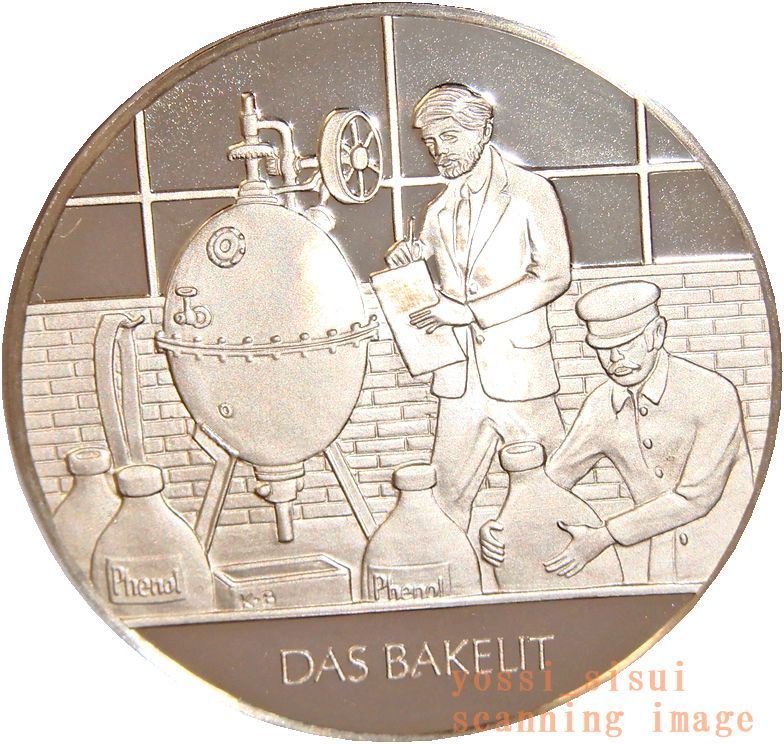 レア 限定品 美品 ドイツ 造幣局製 人類の技術史 偉人 プラスチックの父 ベークライト 発明 純銀製 メダル コイン 記章 章牌 スーベニア_画像1