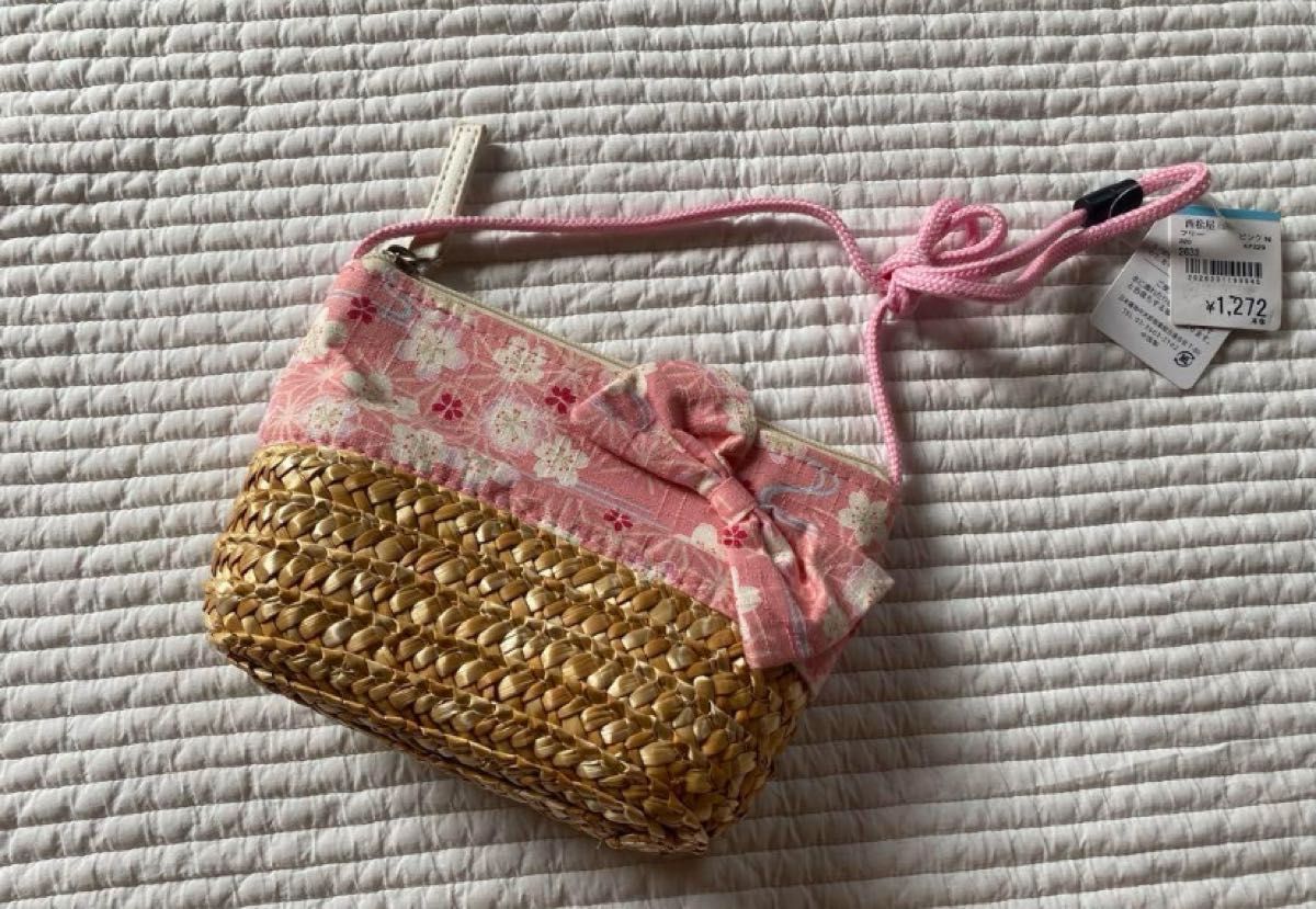【新品】未使用　浴衣　ポシェット　バッグ　かごバッグ　ピンク　 バッグ 六角花編み 新型六角花編み