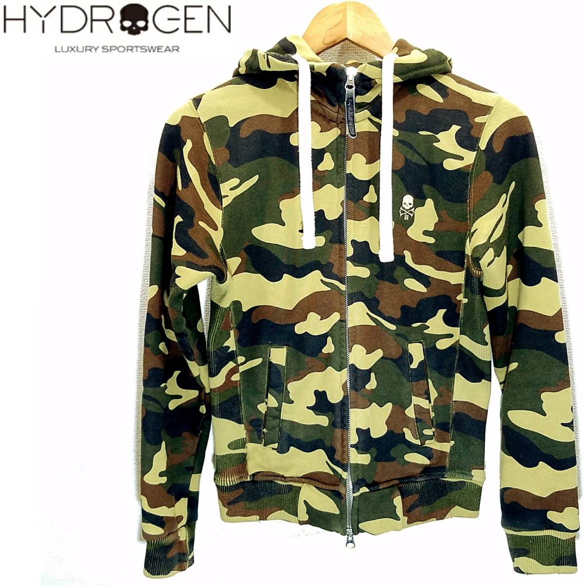  postage 710 jpy ~ three . commercial firm ( stock )HYDROGEN damage processing camouflage -ju sweat Parker camouflage Zip up rib paint Skull embroidery Hydrogen 