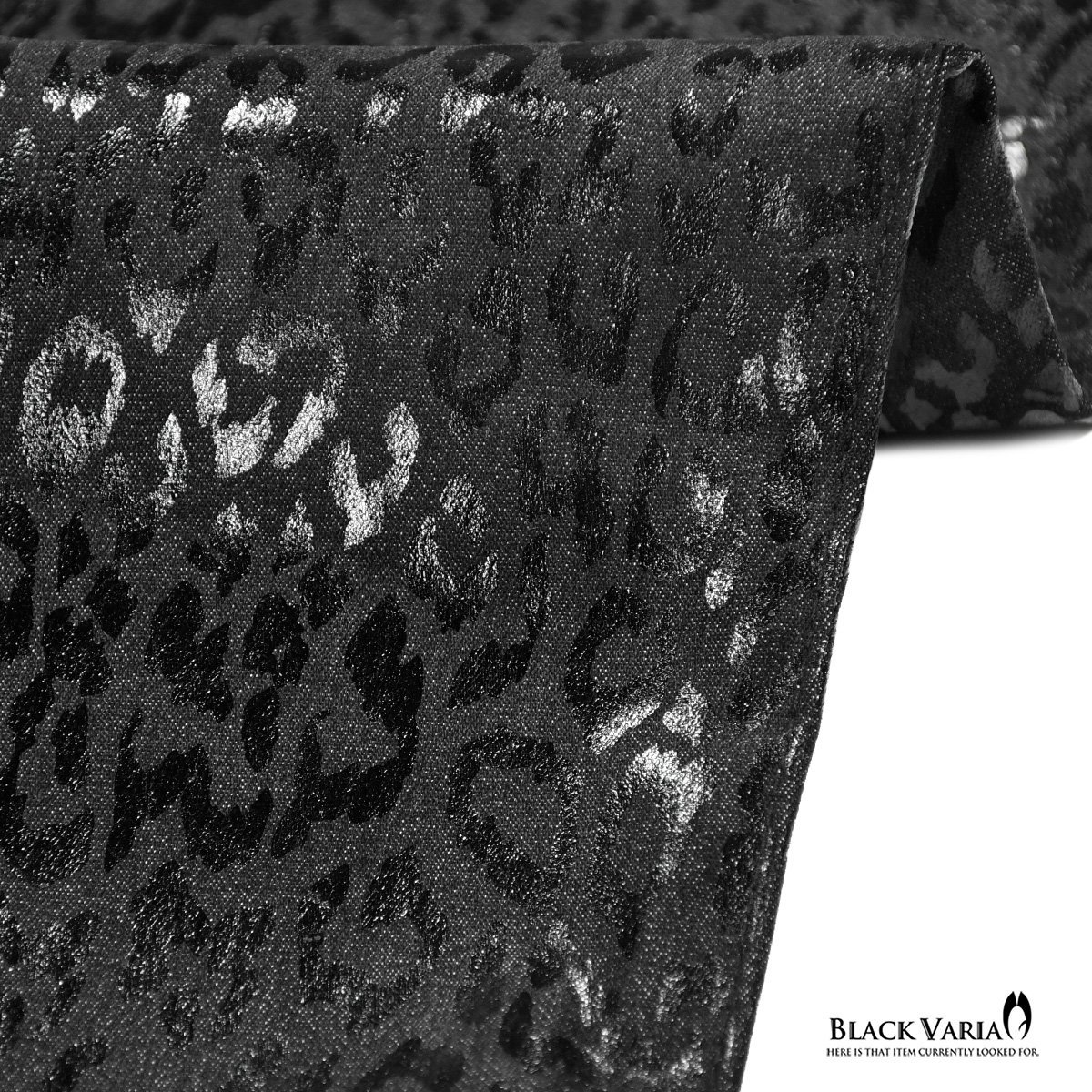 212751-bk BlackVaria ロングパンツ 箔プリント 豹柄 ブーツカット 日本製 ローライズ ボトムス シューカット メンズ(ブラック黒) M30 _画像4