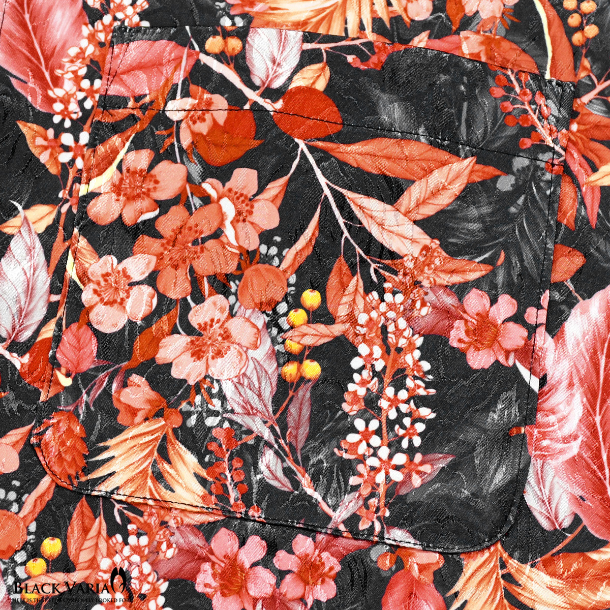 6#a201953-bkor ブラックバリア 隠れ豹ボタニカル柄 ドゥエボットーニ レギュラーカラー ジャガード ドレスシャツ メンズ(オレンジ橙黒) M_画像3