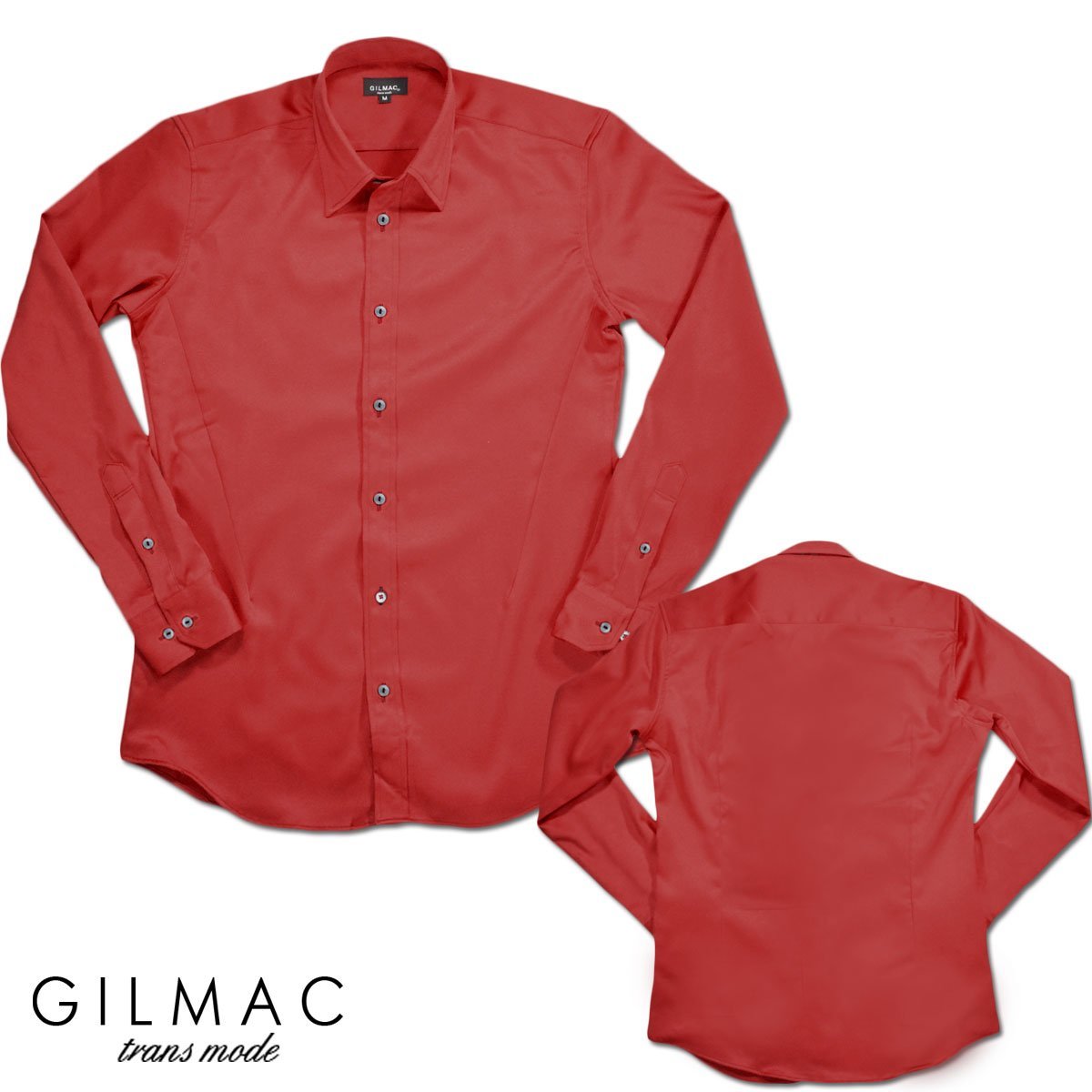 31702-2 GILMAC 無地 レギュラーカラー パウダーサテン長袖シャツ メンズ(レッド赤) LL ワイシャツ ドレスシャツ 結婚式 パーティー_画像4