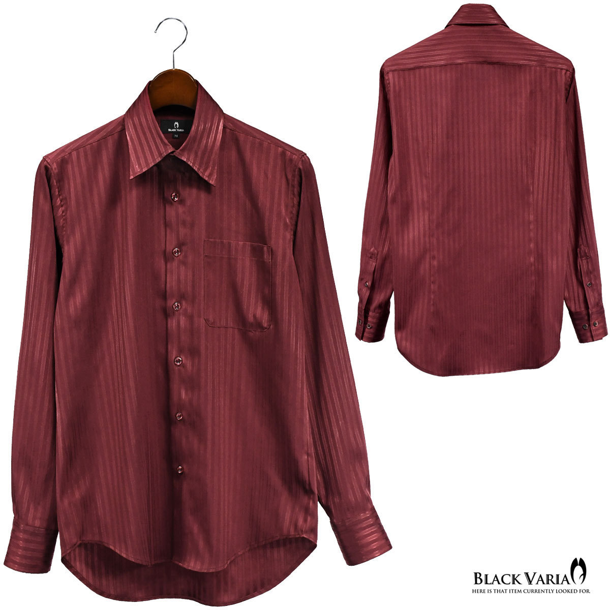 a191850-win BLACK VARIA ドゥエボットーニ ストライプ柄 ジャガード織柄[レギュラーカラー]サテンシャツ メンズ(ワインレッド赤) L_画像6
