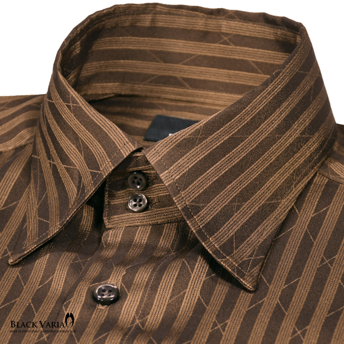 a191850-br ブラックバリア ドゥエボットーニ ストライプ柄 ジャガード レギュラーカラー 長袖ドレスシャツ メンズ(ブラウン茶) 3L_画像2