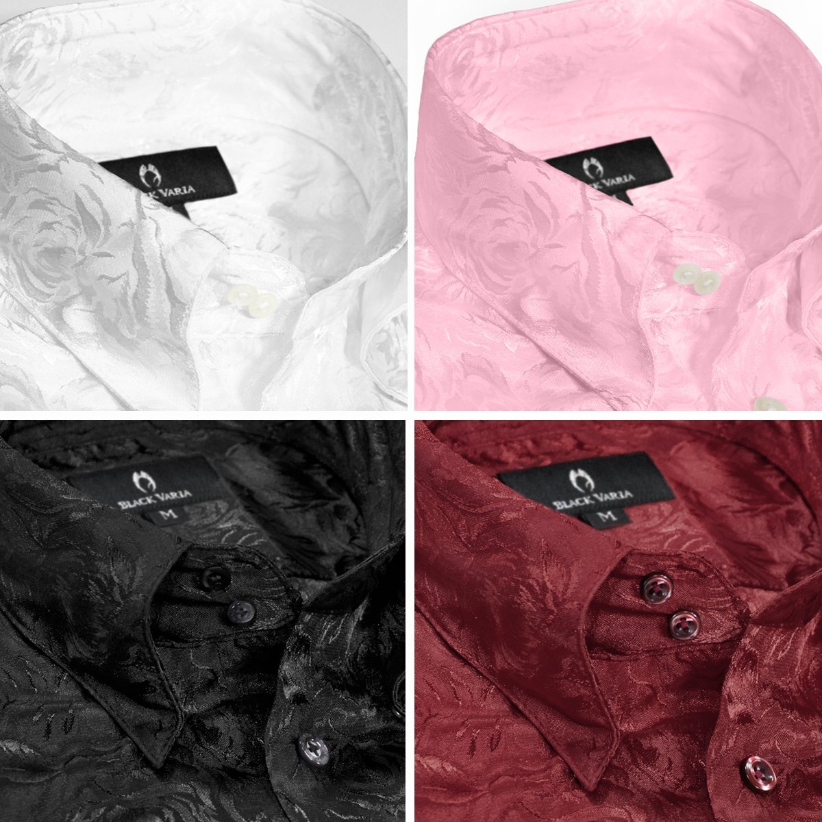 161222-pk BLACK VARIA ドゥエボットーニ 光沢 サテン 薔薇 ローズ 花柄 織柄 スナップダウン 長袖ドレスシャツ メンズ(ピンク) XL_画像3