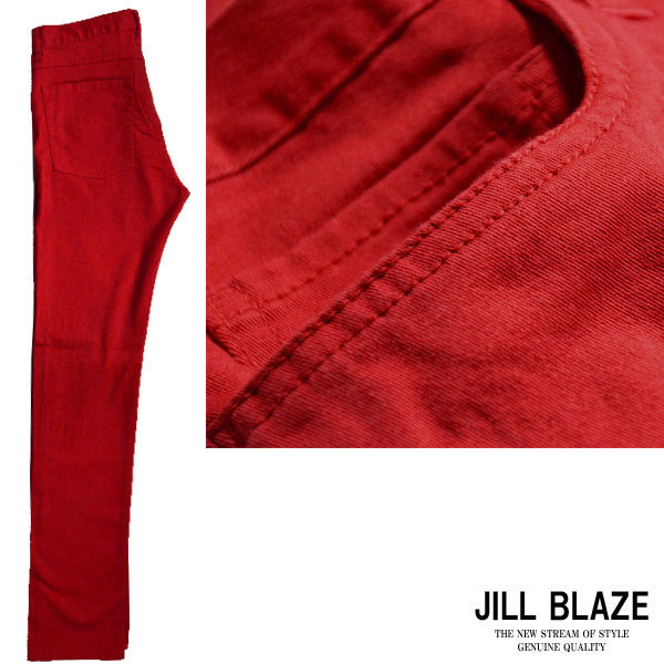 jb42142-30 JILL BLAZE パンツ 無地 スリムフィット ストレッチ スキニー カラーパンツ メンズ(レッド赤) LL カジュアル_画像3