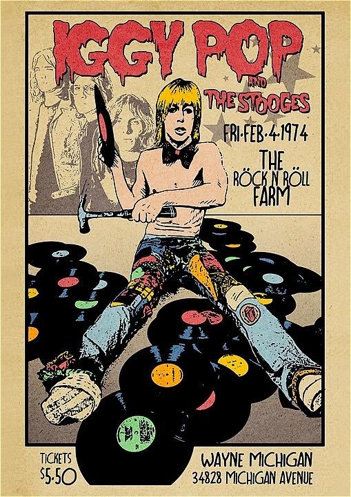 ポスター★イギー・ポップ・アンド・ストゥージズ（Iggy Pop and The Stooges）1974 ★ギミー・デンジャー/デヴィッド・ボウイ_ポスターサイズ：42cm × 29.7cm