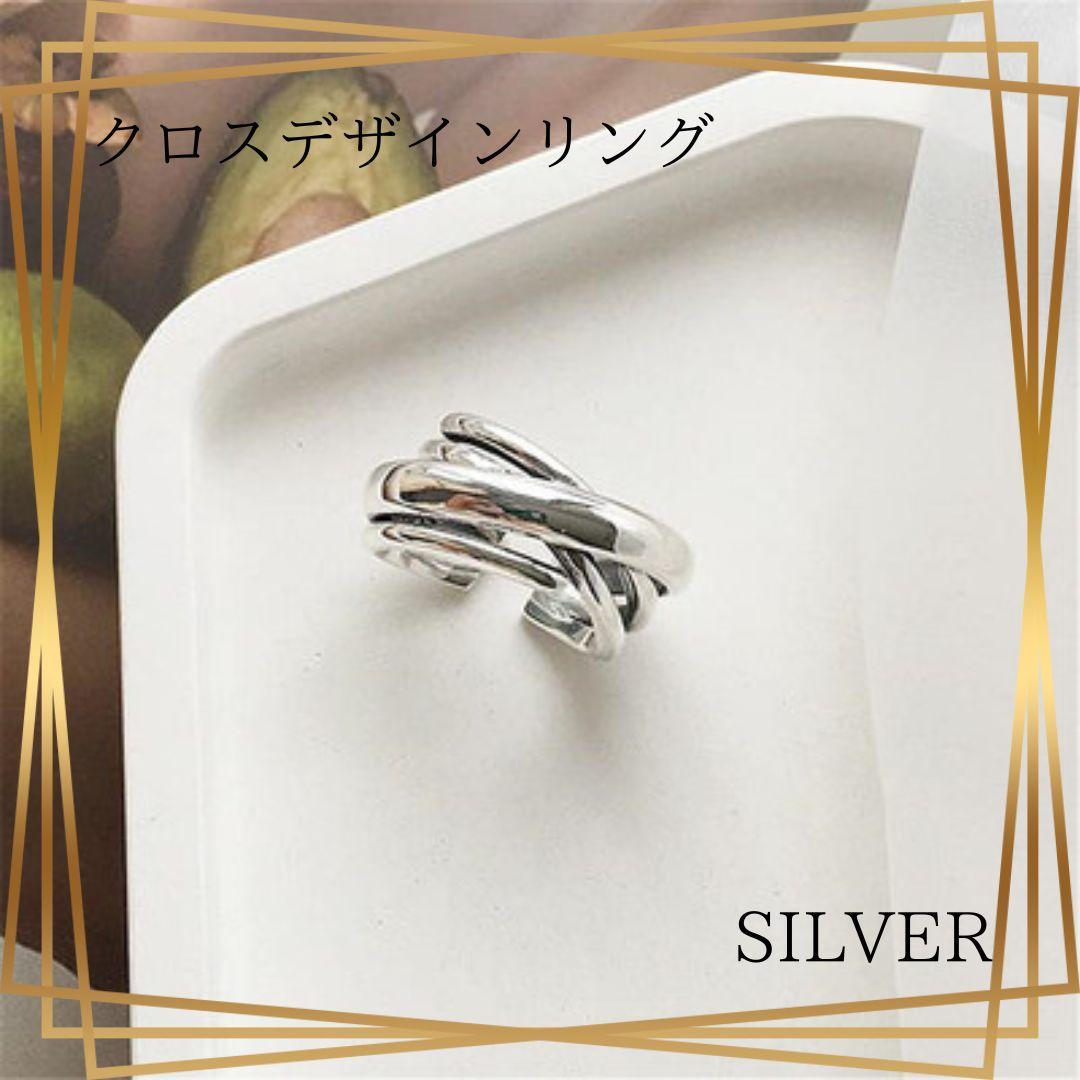 シルバー リング フリーサイズ 指輪 ユニセックス 韓国 クロスデザイン S925_画像1