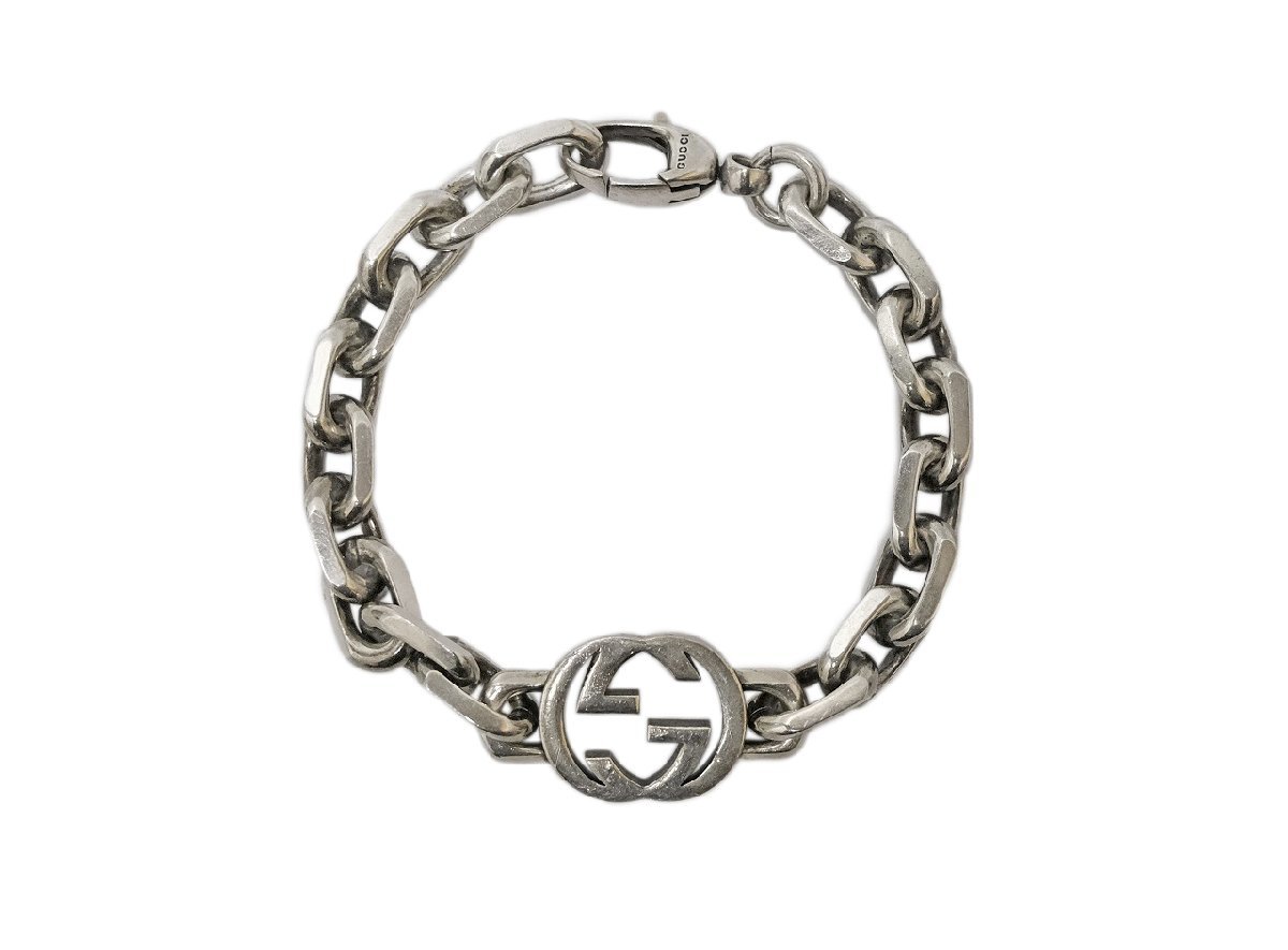 Gucci Silver 925 Brogleting G Logo Bracelet 17 см цепь 627068