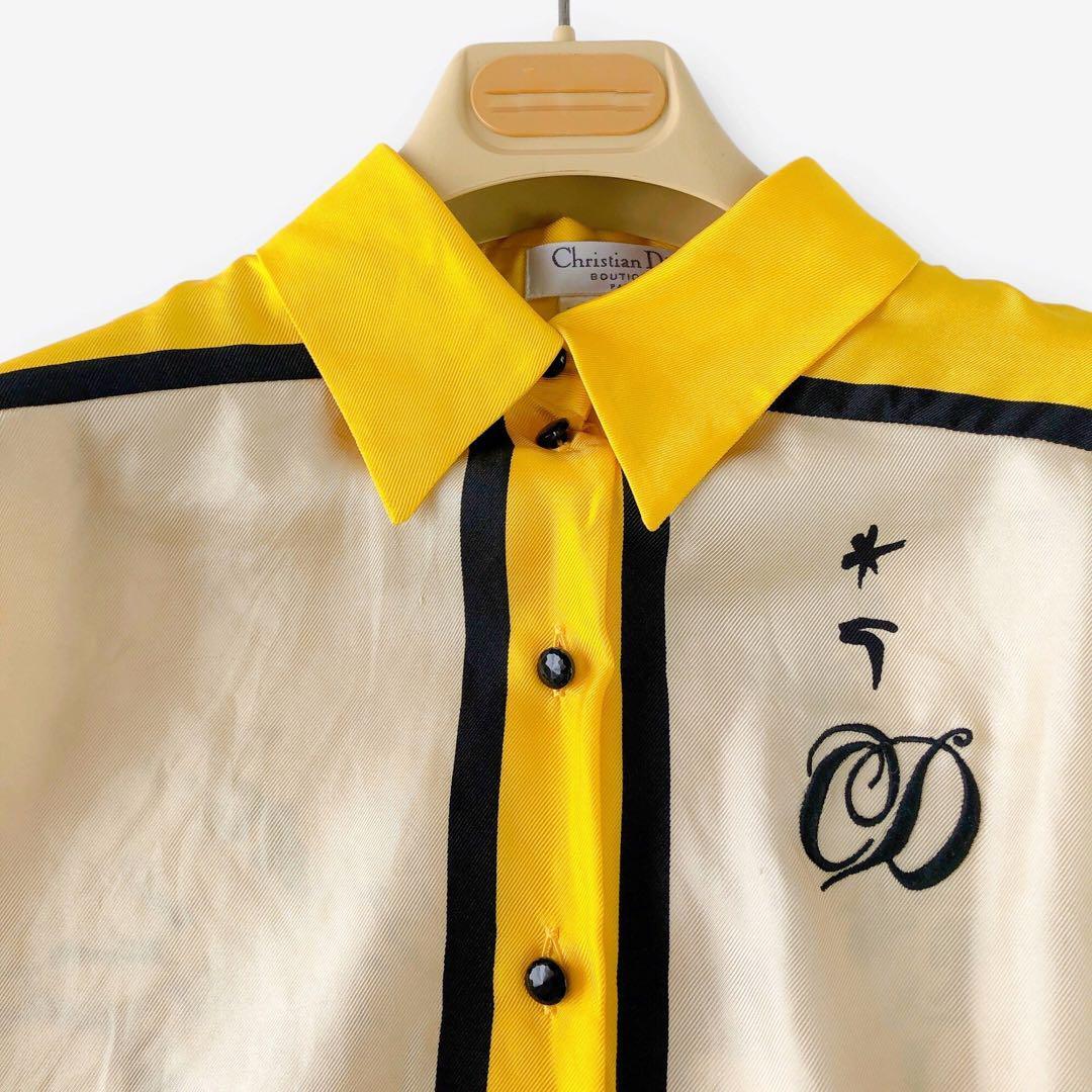 Christian DIOR BOUTIQUE PARIS 7P12050410 USA10 Christian Dior shirt long sleeve yellow color back print woman T XL large size 