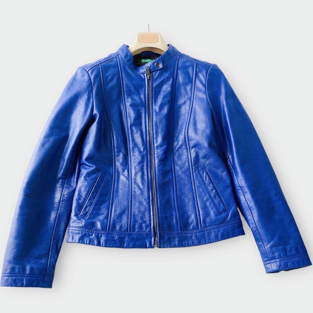  united color zob Benetton UNITED COLORS OF BENETTON leather Rider's lady's [ used ] lining total pattern blue single 