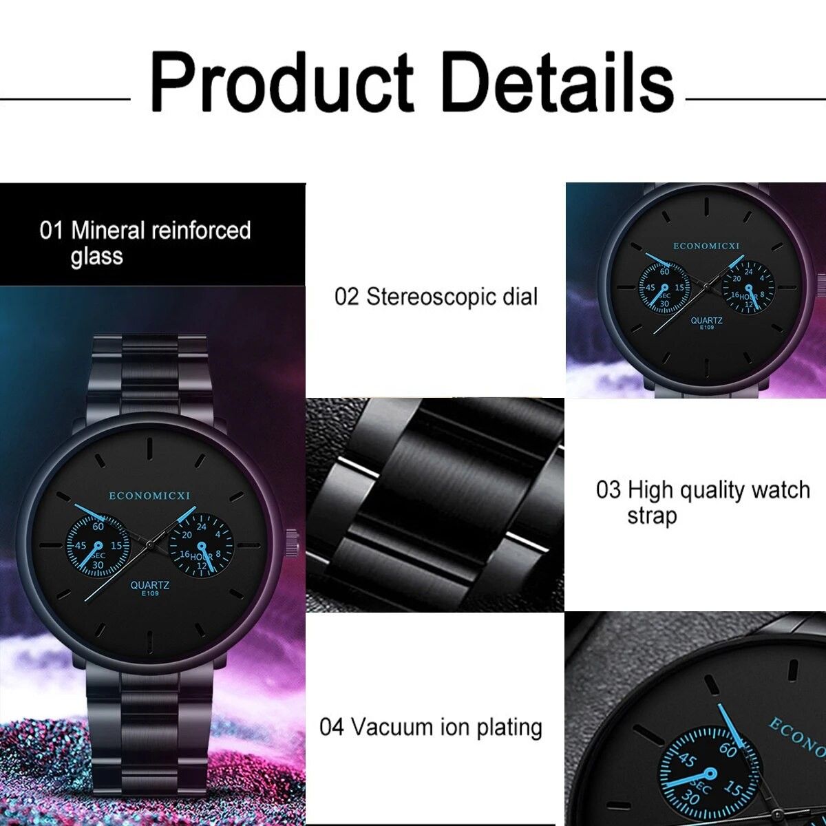 メンズ腕時計 新品未使用 アナログ 薄型 腕時計 E109 ウォッチ ミニマリスト クォーツ ALLブラック
