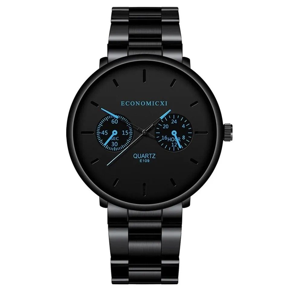 メンズ腕時計 新品未使用 アナログ 薄型 腕時計 E109 ウォッチ ミニマリスト クォーツ ALLブラック