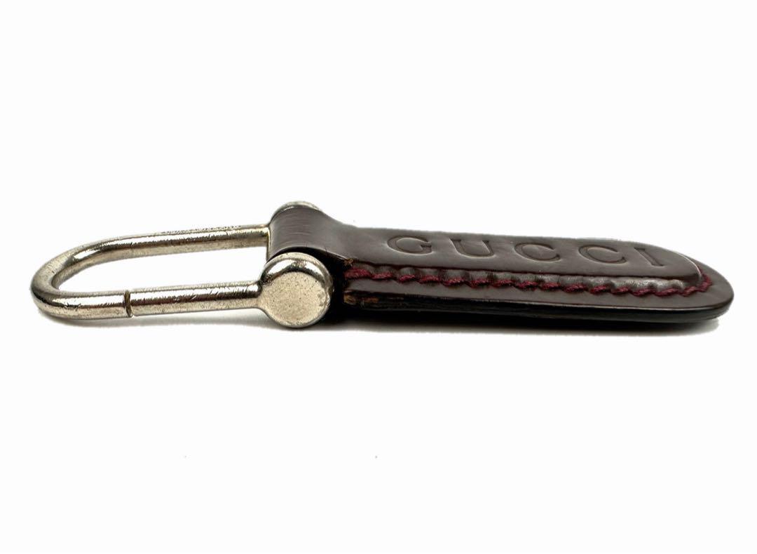  Gucci GUCCI key holder bordeaux silver strap small articles key ring accessory pa tent leather brown group men's lady's 