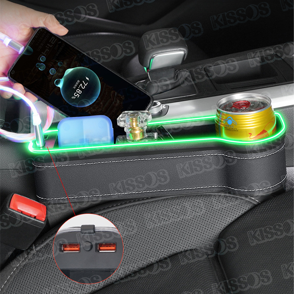 車用 シート サイド ポケット コンソール ボックス 隙間収納 ホルダー USB イルミネーション ライト 運転席 助手席 2個セット (ブラック)_画像5