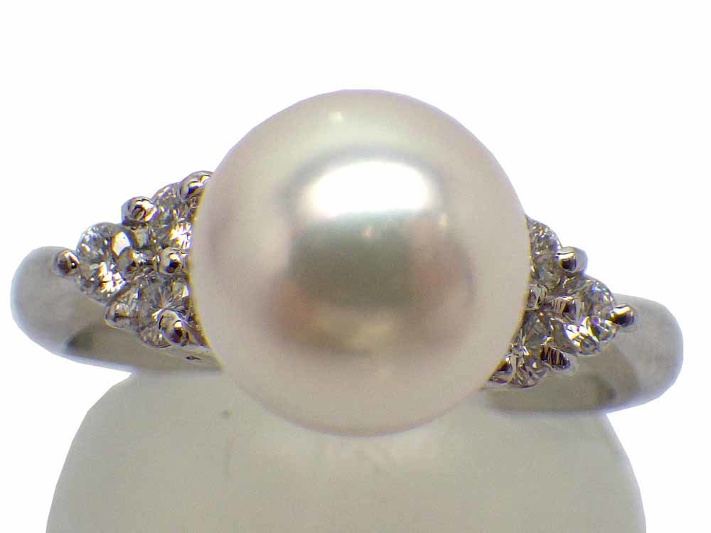 経典 Pt900 ダイヤモンドリング アコヤパール 5.5g Ring Dia0.20ct 8.7mm Akoya-Pearl 中宝鑑 Jewelry 12号 アコヤ真珠