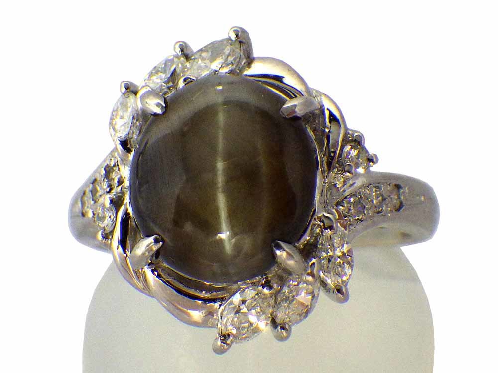 100%品質 9号 6.92g Pt900 ダイヤモンドリング キャッツアイ 鑑別書付き Jewelry Ring Dia0.17ct eye4.35ct Cats キャッツアイ、猫目石