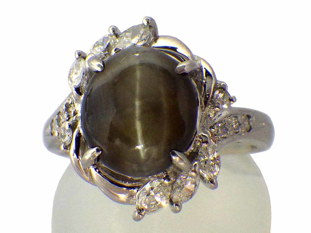 キャッツアイ ダイヤモンドリング Pt900 6.92g 9号 鑑別書付き　Jewelry Cats eye4.35ct Dia0.17ct Ring_画像1