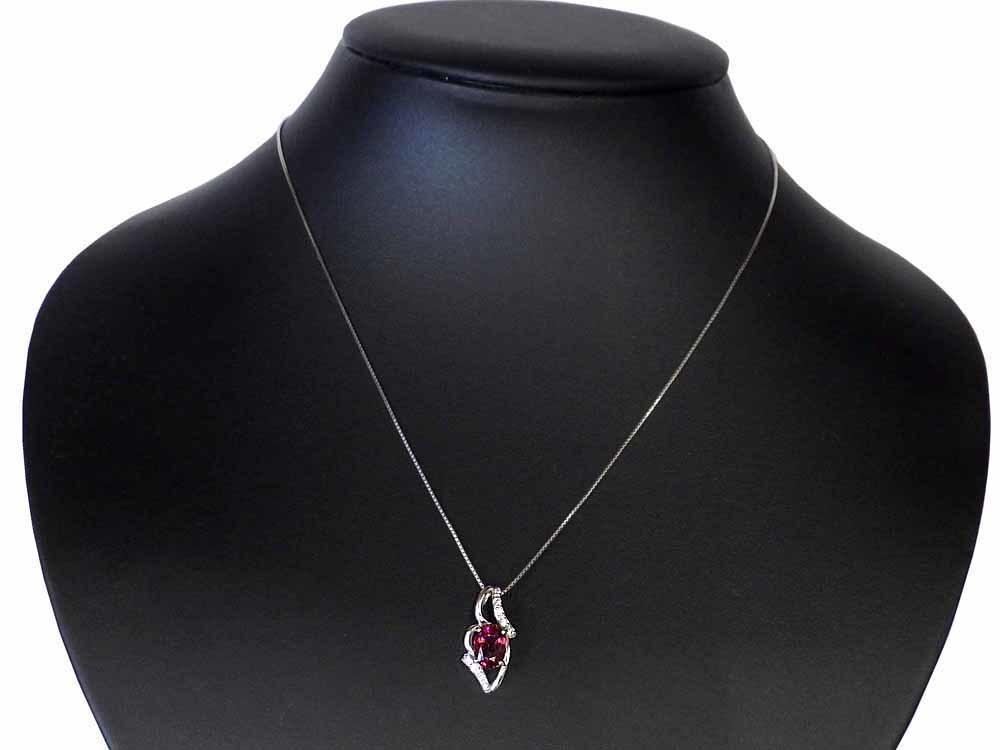 ピンクトルマリン ダイヤモンドネックレス K18WG 4.6g 45cm ソーティング付き　Jewelry PinkTourmaline1.63ct Dia0.06ct Necklace_画像2