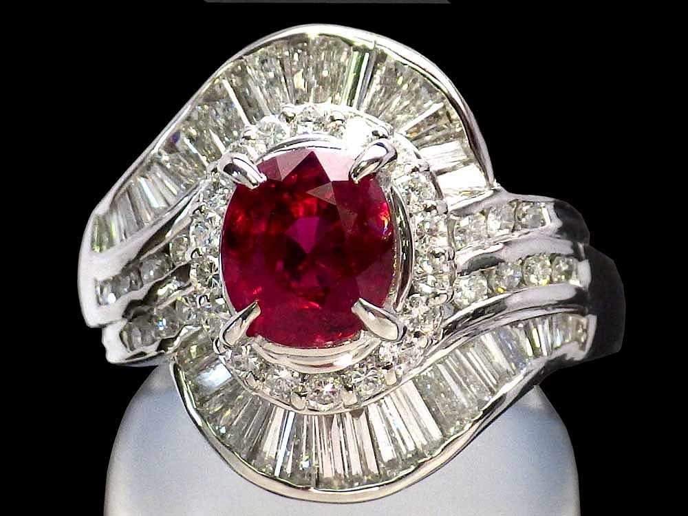 ルビー ダイヤモンドリング Pt900 11.2g 13.5号 GRJソーティング　Jewelry Ruby1.40ct Dia1.21ct Ring_画像1