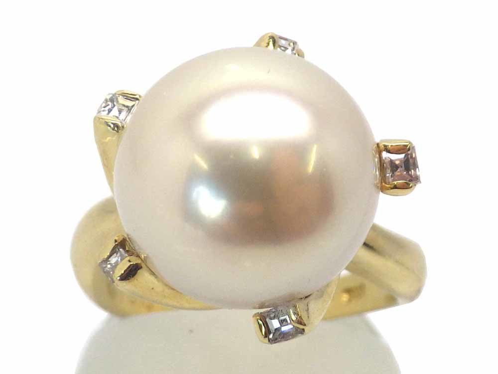  south . pearl diamond ring K18 9.3g 11 number Jewelry South Sea Pearl 13.0mm Dia0.16ct Ring