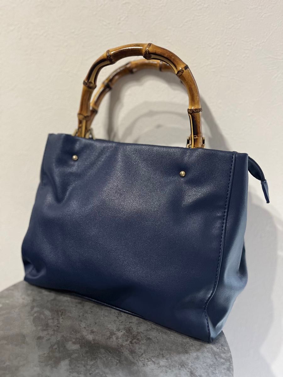 美品 MONO COMME CA モノコムサ レザー ハンドバッグ トート 鞄 ショルダーバッグ ネイビー 2way bag