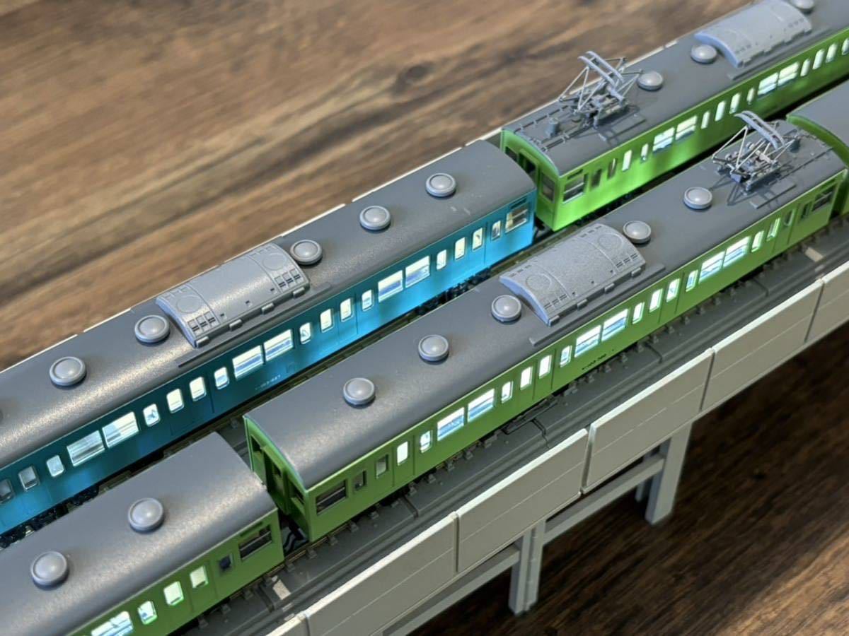 ☆フルLED化☆TOMIX+KATO 103系横浜線仕様 混色7両編成_屋根上機器は塗り分けてあります。