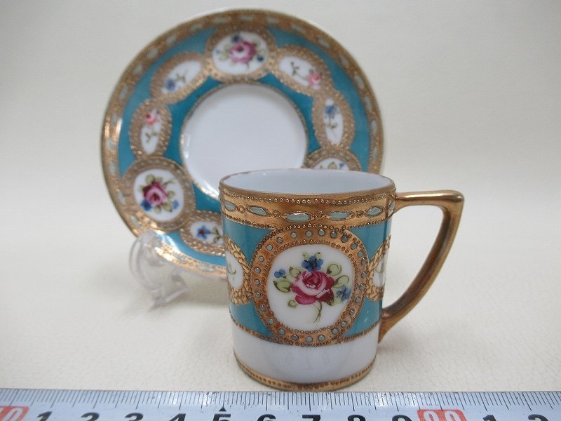 D0409 オールドノリタケ Noritake-マルキ印 金彩 盛上 ジュエル キャビネット カップ＆ソーサー Noritake 9_画像1