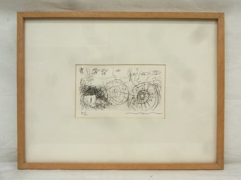 E0874 池田満寿夫 顔 銅版画 小品 額装 2/30_画像1