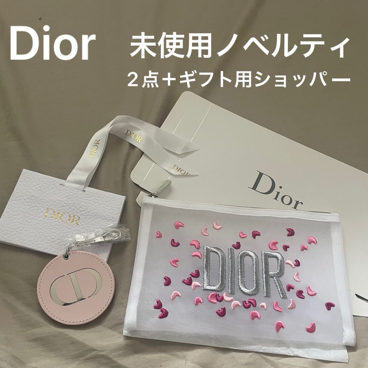 【最終値下げ】Dior 刺繍メッシュポーチ　コンパクトミラー　未使用品　ギフト用ショッパー付　