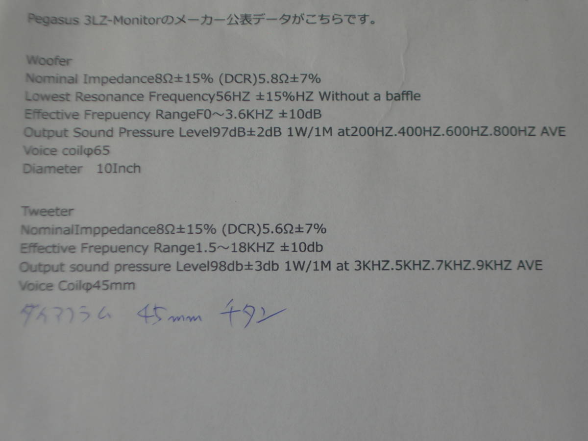 ペガサス　２５㎝同軸型　フルレンジ・スピーカー　３LZ　ペア_画像8