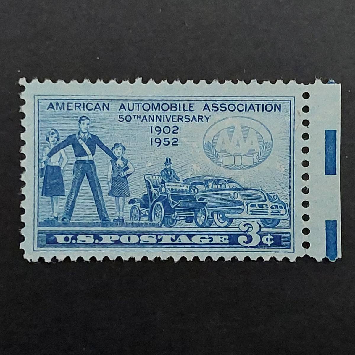 J135 アメリカ切手「AAA(アメリカ自動車協会)設立50周年記念切手」1952年発行　未使用_画像1