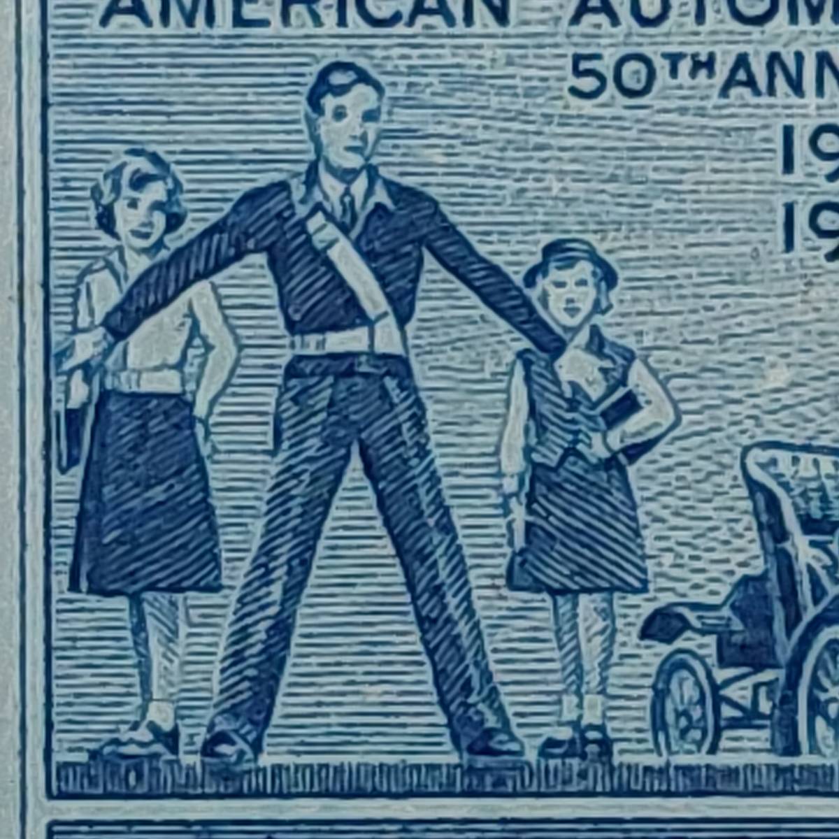 J135 アメリカ切手「AAA(アメリカ自動車協会)設立50周年記念切手」1952年発行　未使用_画像2