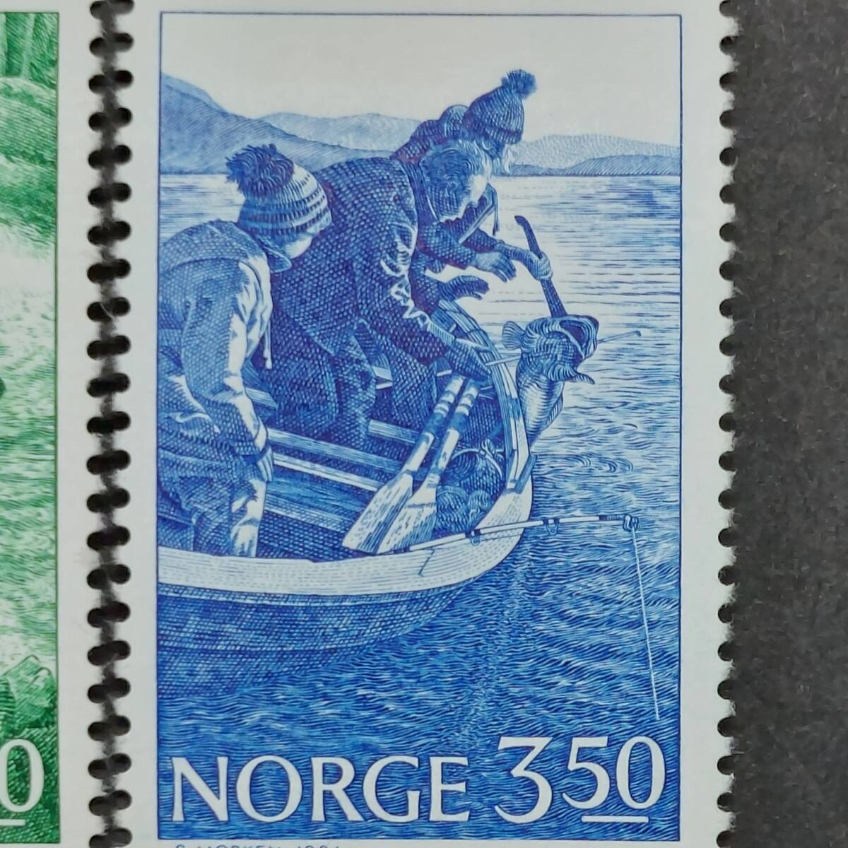 J178 ノルウェー切手「釣り切手(淡水釣り、サーモン・フィッシング、スポーツ・フィッシング)3種完」1984年発行　未使用_画像4