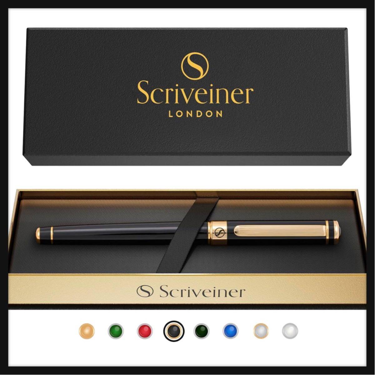 【開封のみ】Scriveiner★ Black Lacquer Rollerball Pen - Stunning Luxury Pen with 24K Gold Finish, Schmidt Inkボールペン の画像1
