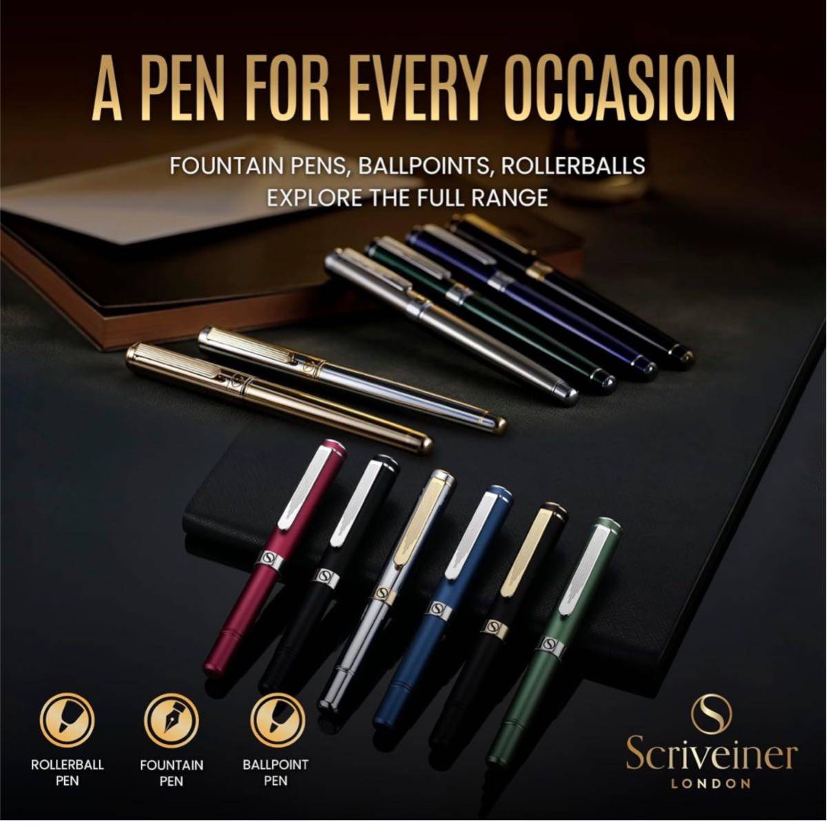 【開封のみ】Scriveiner★ Black Lacquer Rollerball Pen - Stunning Luxury Pen with 24K Gold Finish, Schmidt Inkボールペン の画像7