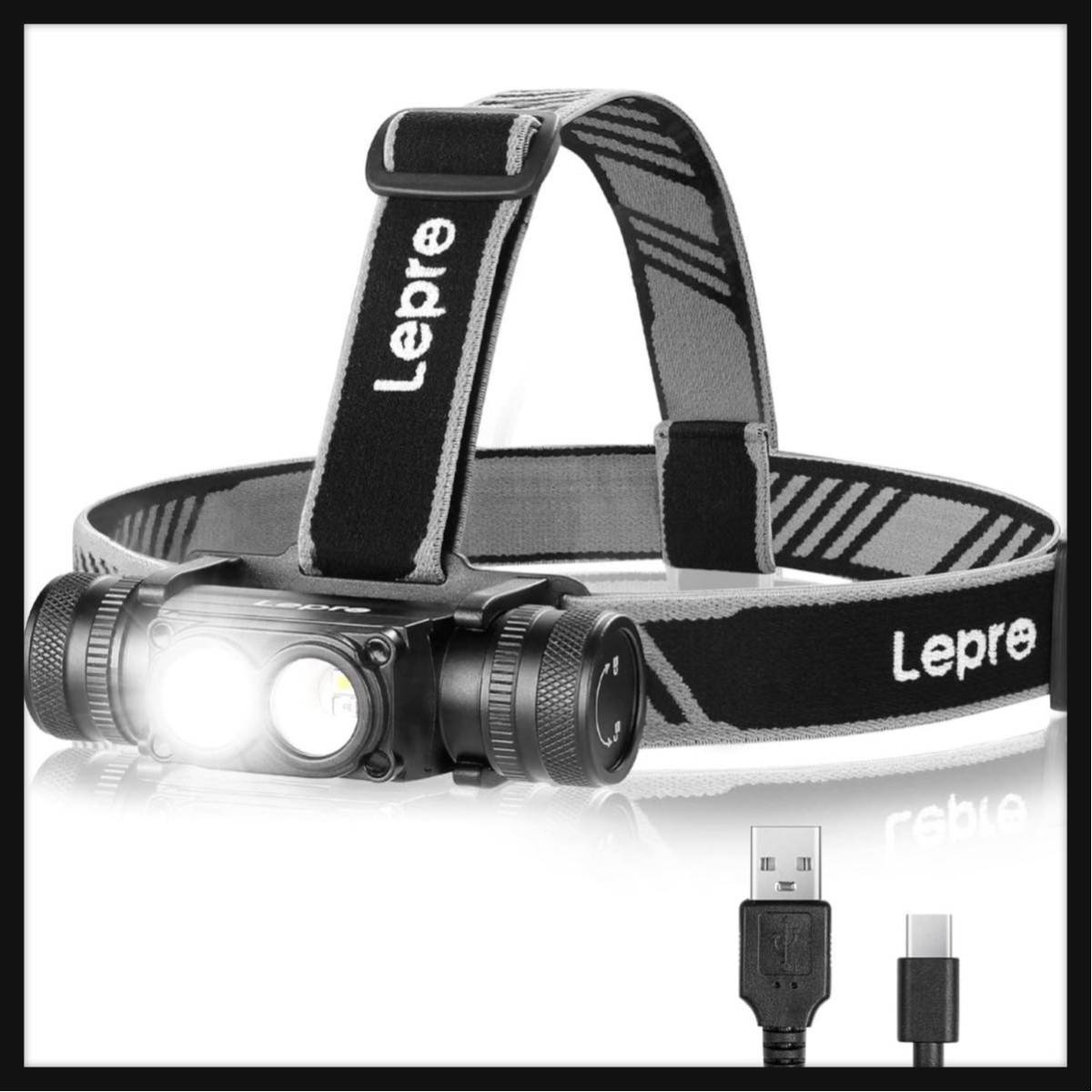 【開封のみ】Lepro ★ヘッドライト 充電式 LED ヘッドランプ 超高輝度 ledヘッドライト 釣り 登山 【600-1000ルーメン/白光＆赤光の画像1