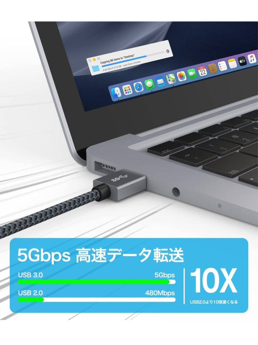 【開封のみ】RAMPOW ★USB延長ケーブル【USB3.1 Gen 1/1M】5Gbps高速データ転送 USB A(オス)-A(メス) USB延長コード_画像4