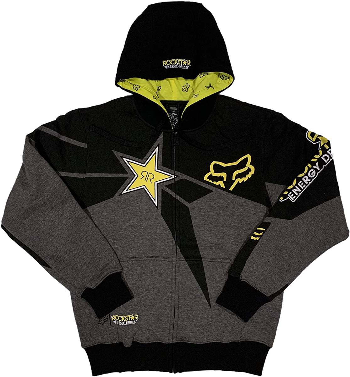 [並行輸入品] FOX Racing Rockstar Energy フォックス ロックスターエナジー スポンサード ジップアップパーカー (チャコール) (XL)_画像1