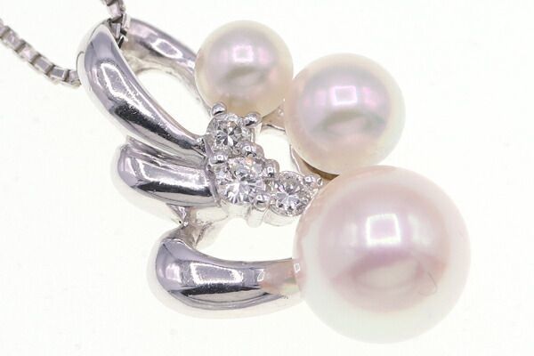 パール ダイヤモンド ネックレス パール3.7～6.5mm D0.06ct Pt850 Pt950 中古 真珠 ダイヤ