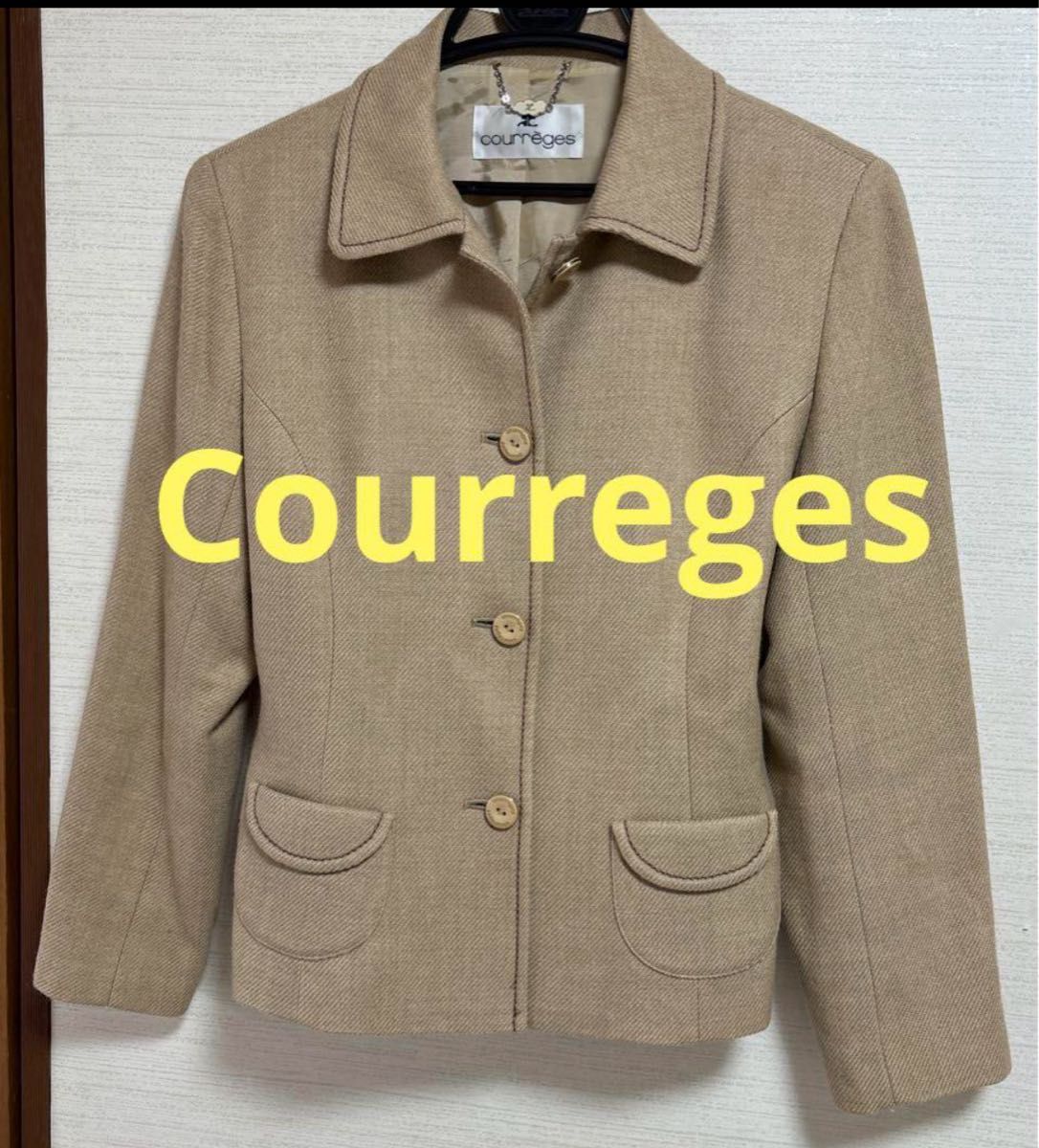 Courreges ベージュ　ロゴ刻印ボタン　ウール　ジャケット　クレージュ