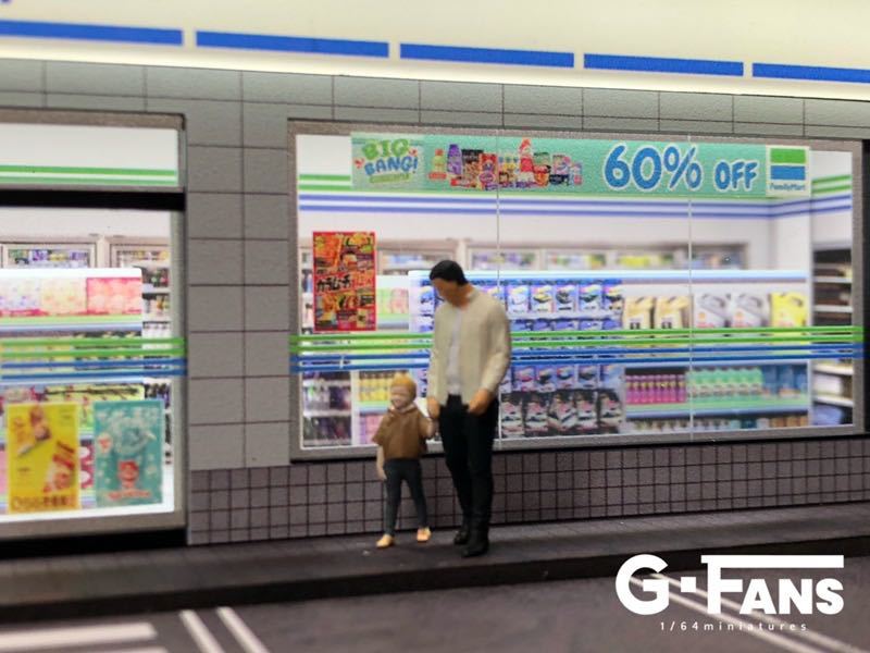 コンビニ　ジオラマ　Family Mart ファミリーマートタイプ 自販機付き1/64 トミカサイズ　MINIGTイニシャルD Hot Wheels 簡単な組み立て式_画像8