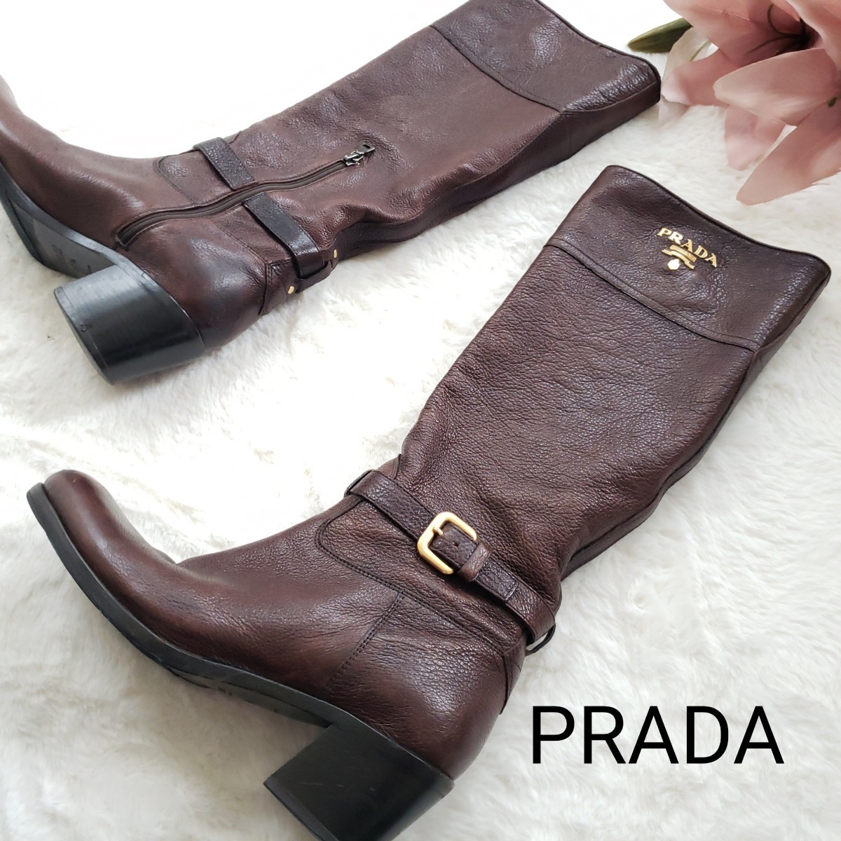 公式サイト PRADAレザーロングブーツ PRADA 37サイズ 靴/シューズ