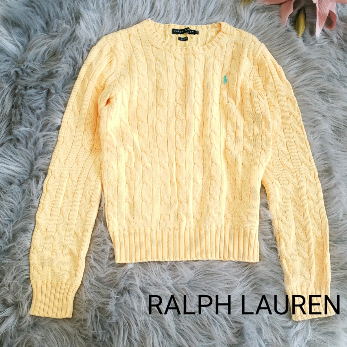 美品RALPH LAURENケーブルニット イエロー Mサイズ_画像1