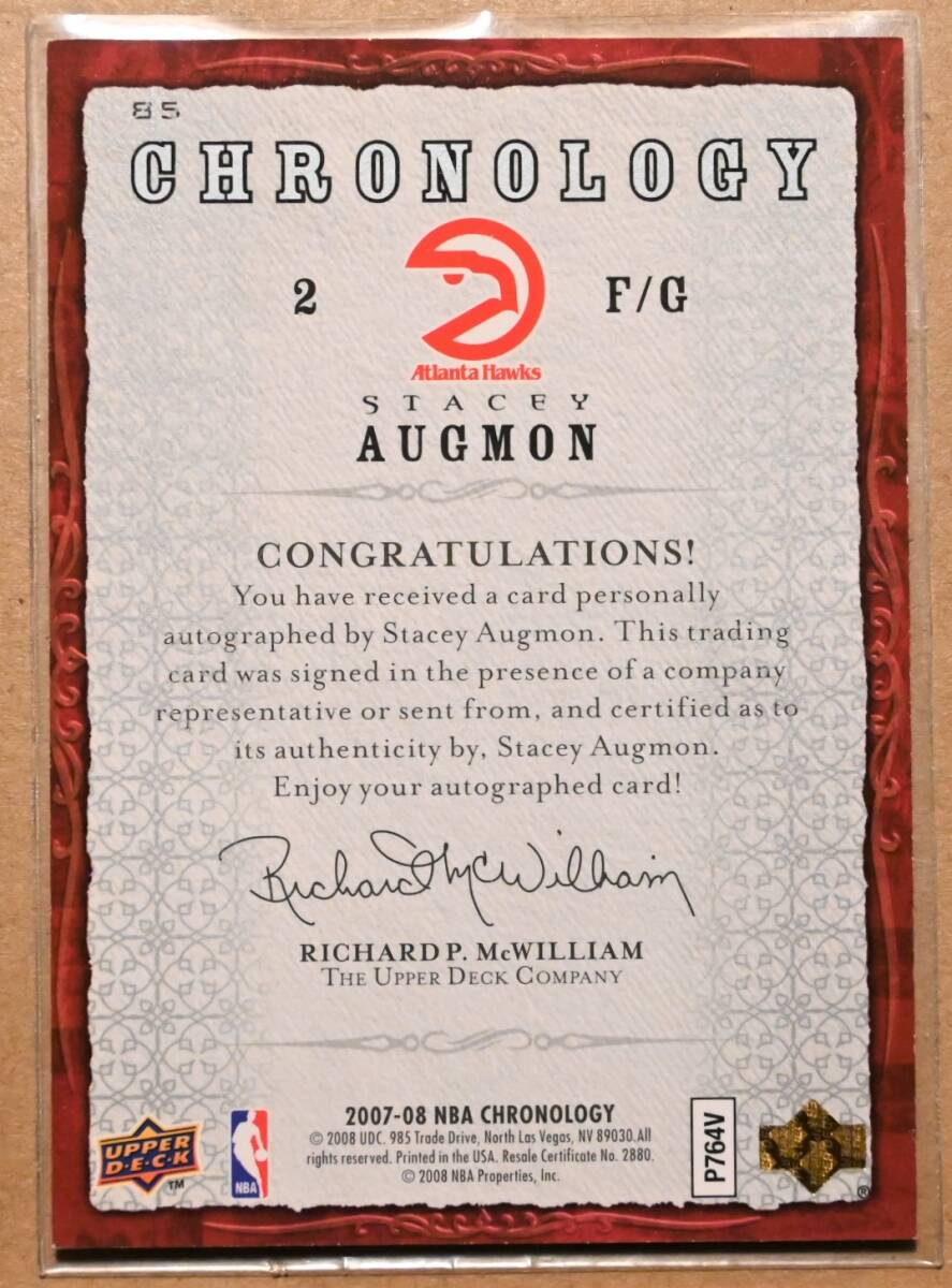 STACEY AUGMON (ステイシー・オーグモン) 2007-08 CHRONOLOGY サイン AUTO トレーディングカード 【NBA,アトランタホークス,ATLANTA HAWKS_画像2