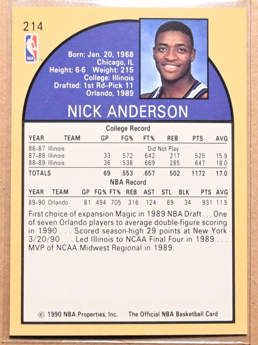 NICK ANDERSON (ニック・アンダーソン) 1990 NBA HOOPS ROOKIE トレーディングカード 【90s ルーキー MAGIC オーランドマジック】_画像2