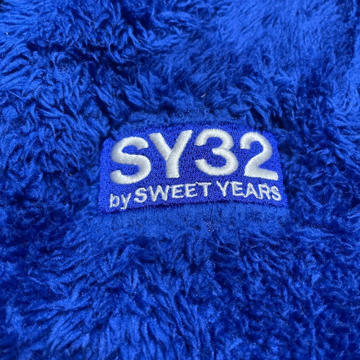 SY32bySWEETYEARS■良品！ロゴ刺繍ワッペン付きファーリーフリースパーカー　 L〜XL相当　フーディー　エスワイサーティトゥ　ふわもこ_画像4