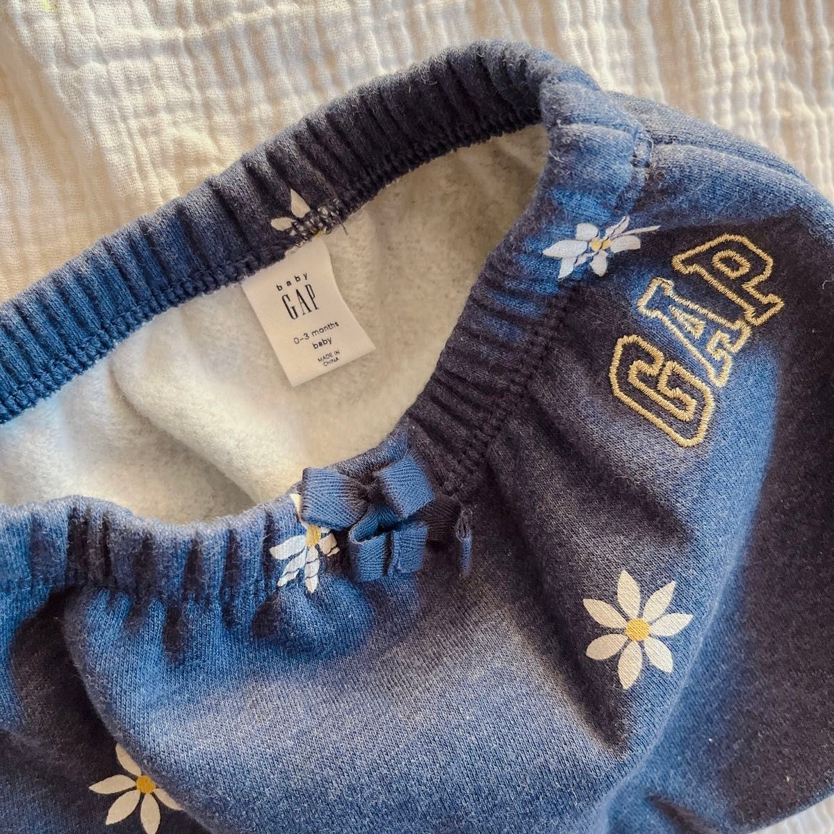 Baby GAP セットアップ パーカー 上下セット ネイビー 花柄 くま耳 60 3-6 month 裏起毛 可愛い 男女兼用