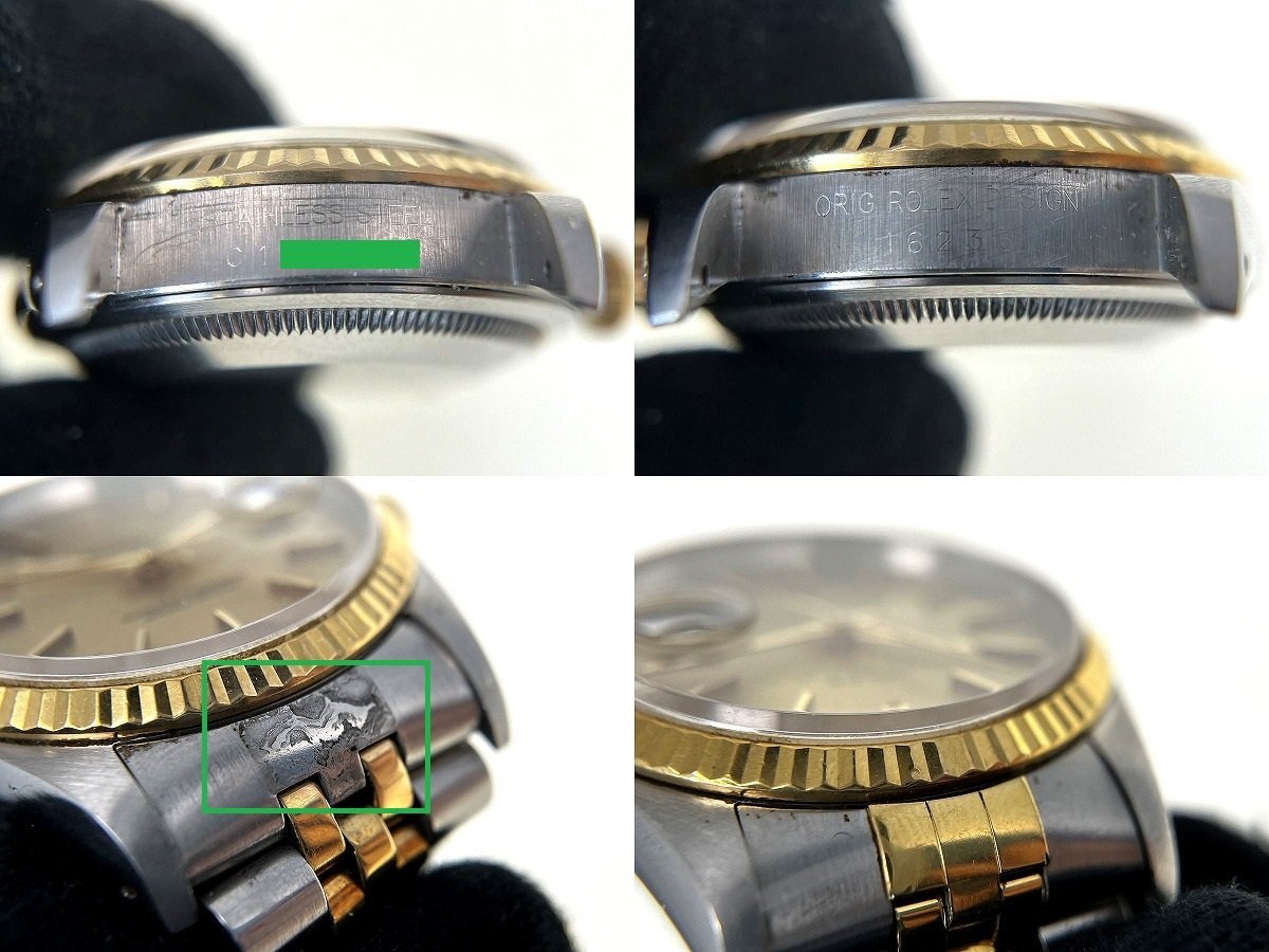 訳有 可動 ロレックス ROLEX 16233 Cal.3135 デイトジャスト コンビ SS/YG フラッシュフィット片方部分金剥がれ[03-3403の画像9